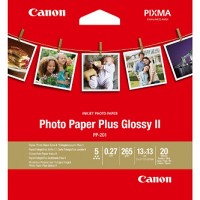 Canon Photo Paper Plus Glossy II, carta fotografica, lucido, bianco, 13x13cm, 5x5", 265 g/m2, 20 pz 2311B060, getto d'inchiostro