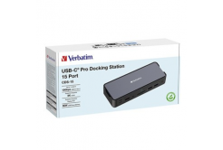 Verbatim 32171 stazione di docking, USB-C Pro, 15-port, 2x HDMI, RJ45, microSD, 2x USB-A 3.0, USB-C PD, grigio