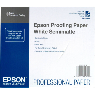 Epson Proofing Paper White Semiopaco S042118 C13S042118, 250 g/m2, A3+, 100pz, semi-lucido, bianco, carta fotografica