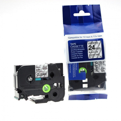Nastro compatibile con Brother TZ-151 / TZe-151, 24mm x 8m, testo nera / nastro trasparente
