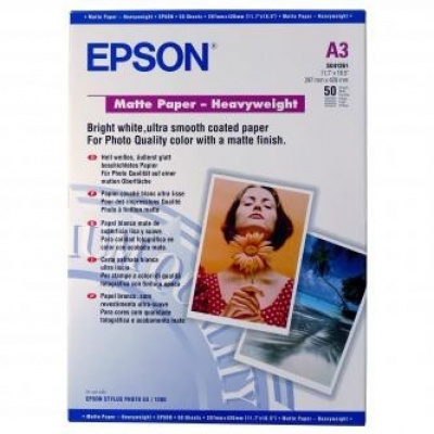 Epson Matte Paper Heavyweight S041261 C13S041261, 167 g/m2, A3, opaco, forte, bianco, carta fotografica