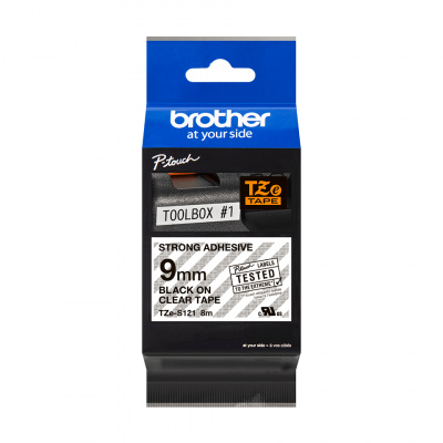 Brother TZ-S121 / TZe-S121 Pro Tape, 9mm x 8m, testo nera/nastro trasparente, nastro originale