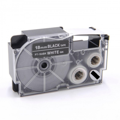 Nastro compatibile con Casio XR-18ABK, 18mm x 8m testo bianco / sfondo nera