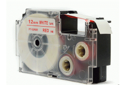 Nastro compatibile con Casio XR-12WER 12mm x 8m testo rossa / sfondo bianco