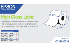 Epson C33S045536 High Gloss, per ColorWorks, 51mmx33m, bianco etichette autoadesive