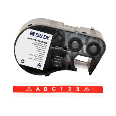 Brady M4C-375-595-RD-WT / 170845, 9.53 mm x 7.62 m, Vinile, testo bianco / sfondo rossa