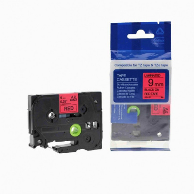Nastro compatibile con Brother TZ-421 / TZe-421, 9mm x 8m, testo nera / sfondo rosso