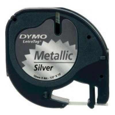 Dymo LetraTag 91208 S0721730 12mm x 4m testo nera/nastro argento nastro originale metallico