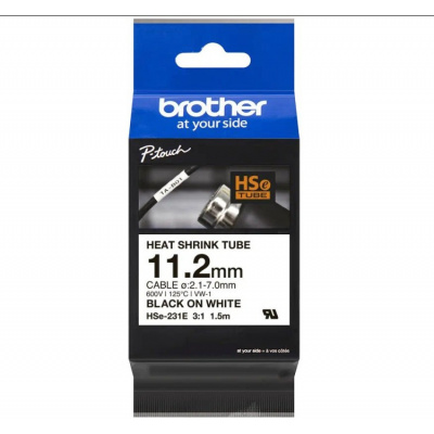 Brother HSe-231E Pro Tape, 11.2 mm x 1.5 m, testo nera / nastro bianco , nastro originale