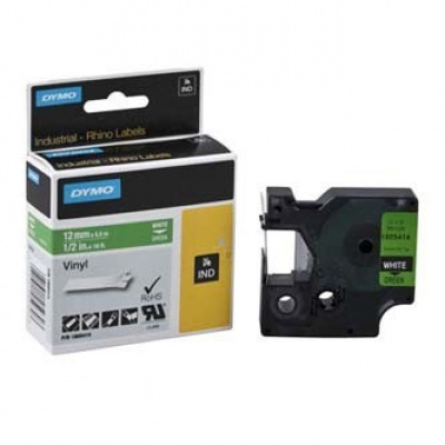 Dymo 1805414 Rhino, 12mm x 5,5m, testo bianco/sfondo verde, nastro originale