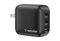 Verbatim 32230, Mini GaN caricabatterie da rete 2 x USB-CR PD 100W a 1 x USB-A QC 3.0, grigio, 100 W, forcelle intercambiabili C,G,A