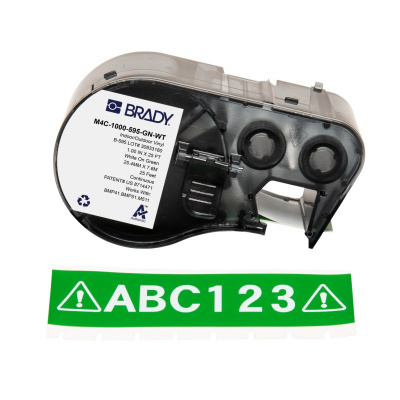 Brady M4C-1000-595-GN-WT / 170839, 25.40 mm x 7.62 m, Vinile, testo bianco / sfondo verde