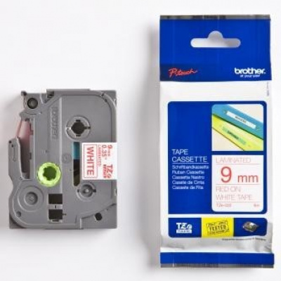 Brother TZ-222/TZe-222, 9mm x 8m, testo rossa / sfondo bianco, nastro originale
