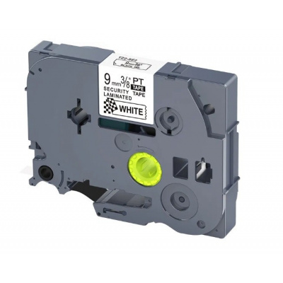 Nastro compatibile con Brother TZ-SE2 / TZe-SE2, 9mm x 8m, testo nera / nastro bianco, sicurezza
