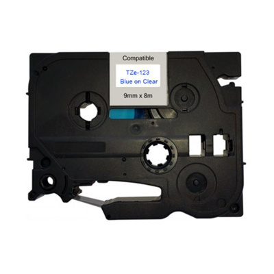 Nastro compatibile con Brother TZ-123 / TZe-123, 9mm x 8m, testo blu / nastro trasparente
