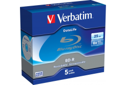 VERBATIM BD-R SL Datalife (confezione da 5)Blu-Ray/Spindle/6x/25GB SUPERFICIE BIANCA BLU