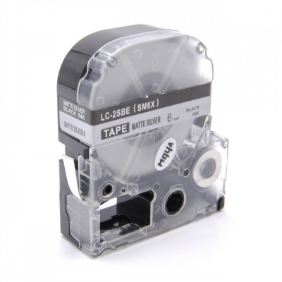 Epson LC-2SBE, SM6X, 6mm x 8m, testo nera / opaco sfondo argento, nastro compatibile