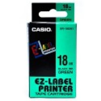 Casio XR-18GN1, 18mm x 8m, testo nera/sfondo verde, nastro originale