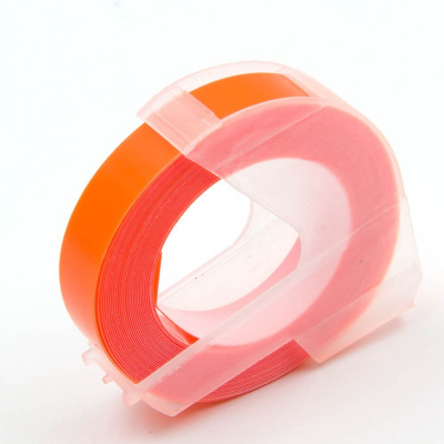 Dymo Omega, 9mm x 3m, testo bianco / fluorescente sfondo arancione, nastro compatibile