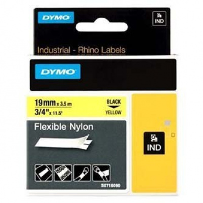 Dymo Rhino 18491, S0718090, 19mm x 3,5m testo nera / sfondo giallo, nastro originale