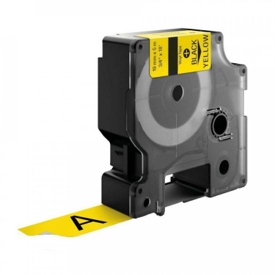 Nastro compatibile con Dymo 18433, 19mm x 5, 5m testo nera / sfondo giallo, vinile