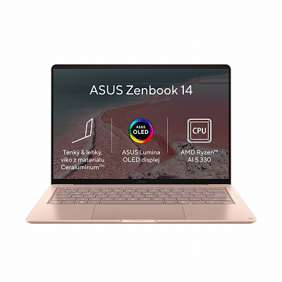 ASUS Zenbook 14/UX3480KA-OLED021W/AI5-330/14"/WUXGA/24GB/512GB/AMD int/W11H/Rosa/2R