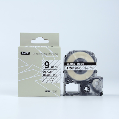 Epson LK-3TBN, ST9KW, C53S653004, 9mm x 9m, testo nera / sfondo trasparente, nastro compatibile