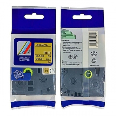 Nastro compatibile con Brother HGe-821, 9mm x 8m, testo nera / sfondo d'oro, alta velocitá