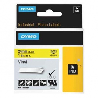 Dymo Rhino 1805431, 24mm x 5,5m, testo nera/sfondo giallo, nastro originale