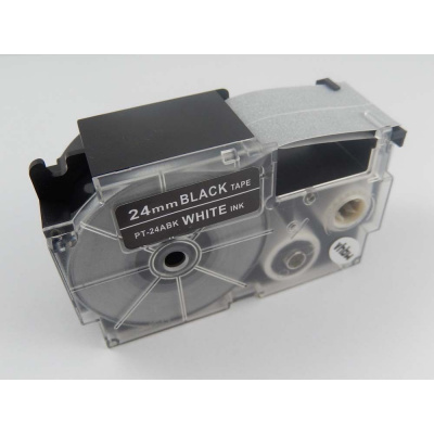 Nastro compatibile con Casio XR-24ABK 24mm x 8m testo bianco / sfondo nera