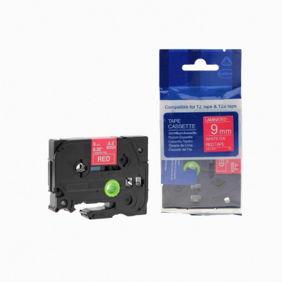 Nastro compatibile con Brother TZ-425 / TZe-425, 9mm x 8m, testo bianco / sfondo rosso