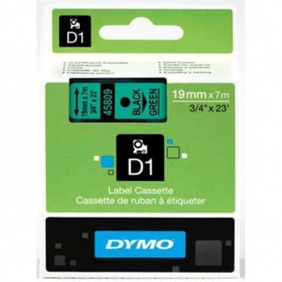 Dymo D1 45809, S0720890, 19mm x 7m, testo nera/sfondo verde, nastro originale