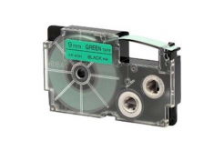 Casio XR-9GN1, 9mm x 8m, testo nera/sfondo verde, nastro originale