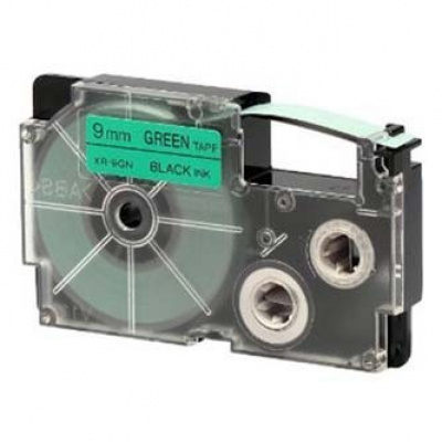 Casio XR-9GN1, 9mm x 8m, testo nera/sfondo verde, nastro originale