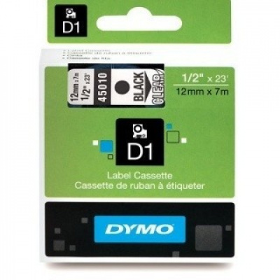 Dymo D1 45010, S0720500, 12mm x 7m testo nera / nastro trasparente, nastro originale