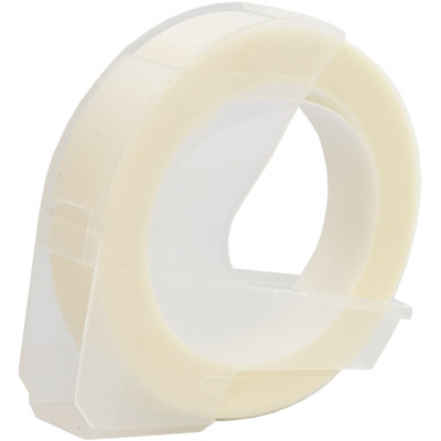Dymo Omega, 9mm x 3m, testo bianco / sfondo trasparente, nastro compatibile