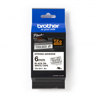 Brother TZ-S211 / TZe-S211 Pro Tape, 6mm x 8m, testo nera/nastro bianco, nastro originale