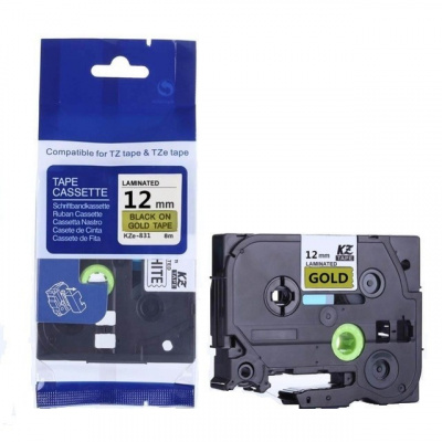 Nastro compatibile con Brother TZ-831 / TZe-831, 12mm x 8m, testo nera / sfondo d'oro