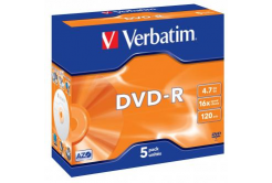 Verbatim DVD-R, Matt Silver, 43519, 4.7GB, 16x, jewel box, 5-pack, bez možnosti postampau, 12cm, pro archivaci dat