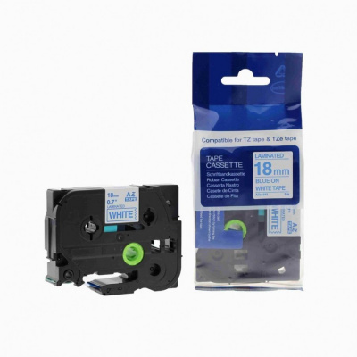 Nastro compatibile con Brother TZ-243 / TZe-243, 18mm x 8m, testo blu / sfondo bianco
