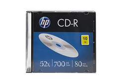 HP CD-R, CRE00085-3, 69310, 10-pack, 700MB, 52x, 80min., 12cm, senza opzione di stampa, custodia sottile, per l'archiviazione dei dati, imballaggio danneggiato