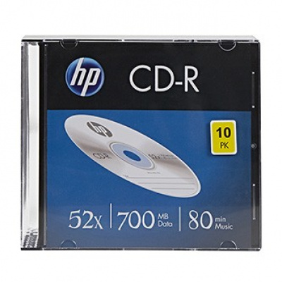 HP CD-R, CRE00085-3, 69310, 10-pack, 700MB, 52x, 80min., 12cm, senza opzione di stampa, custodia sottile, per l'archiviazione dei dati, imballaggio danneggiato