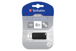 Verbatim USB flash disk, USB 2.0, 8GB, PinStripe, Store N Go, nero, 49062, USB A, s výsuvným konektorem