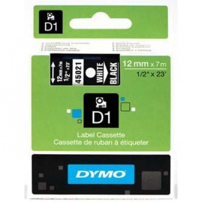Dymo D1 45021, S0720610, 12mm x 7m testo bianco / sfondo nera, nastro originale