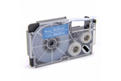 Nastro compatibile con Casio XR-9ABU 9mm x 8m testo bianco / sfondo blu