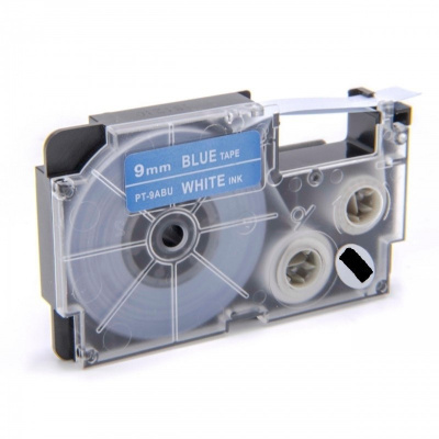 Nastro compatibile con Casio XR-9ABU 9mm x 8m testo bianco / sfondo blu