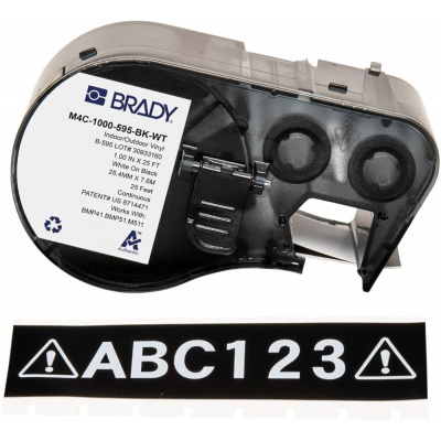 Brady M4C-1000-595-BK-WT / 170841, 25.40 mm x 7.62 m, Vinile, testo bianco / sfondo nero