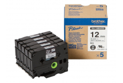 Brother HGE-M931V5, 12mm x 8m, testo nera / sfondo argento, nastro originale, 5pz
