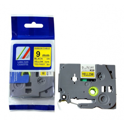 Nastro compatibile con Brother TZ-FX621/TZe-FX621, 9mm x 8m, flexi, testo nera/sfondo giallo