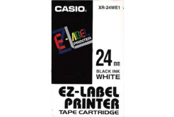 Casio XR-24WE1, 24mm x 8m, testo nera/sfondo bianco, nastro originale